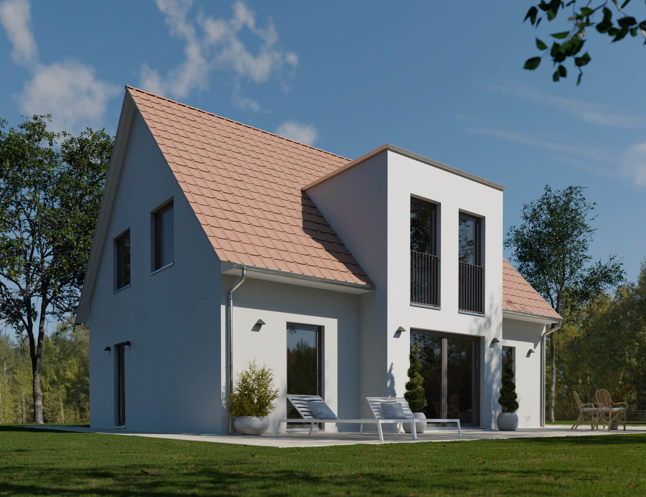 Bäume in 3D-Visualisierung für realistische Integration der Architektur in die Umgebung