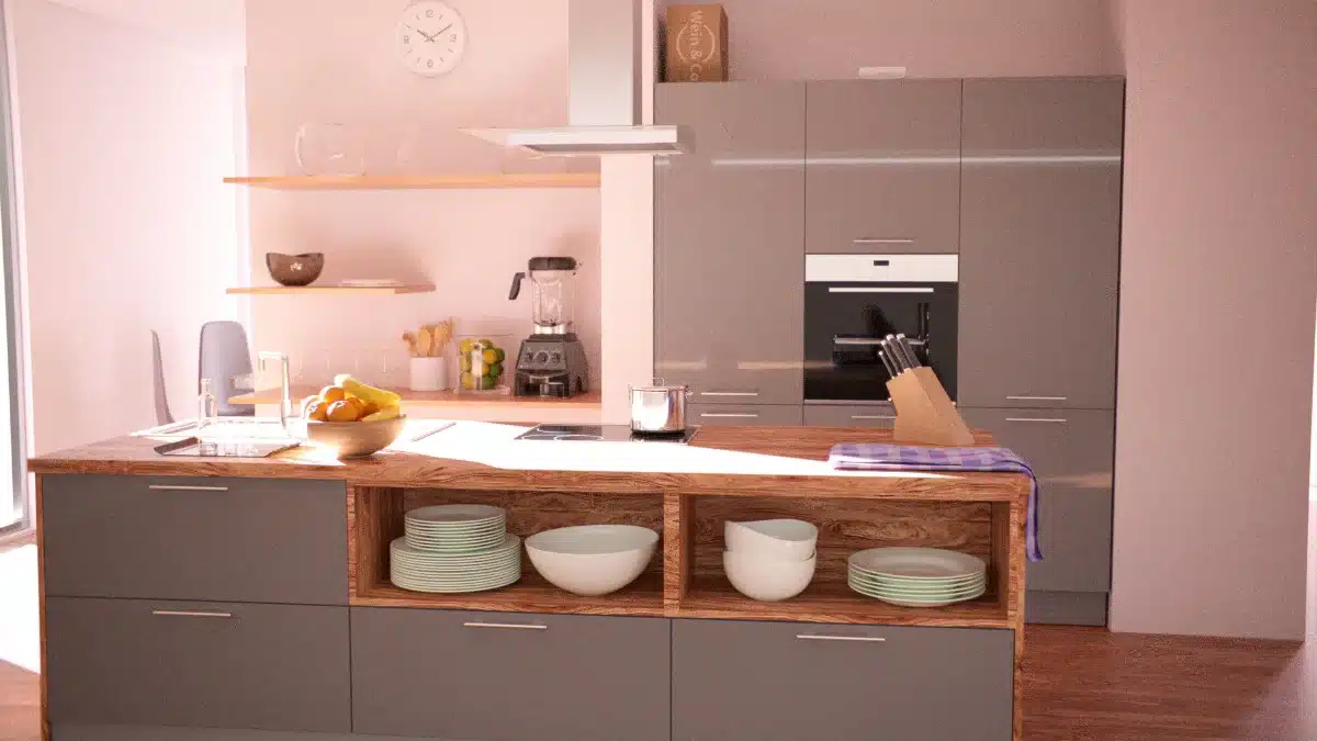 Architekturvisualisierung einer modernen Küche. Interieur