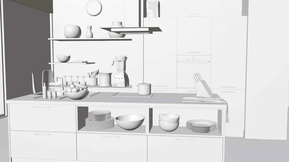 Architekturvisualisierung einer modernen Küche. Interieur in Solid Ansicht.